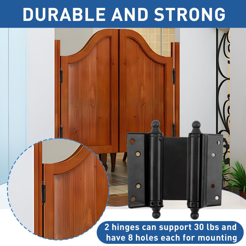 TamBee 4inch Double Action Hinge Saloon Door Hinges Swinging Door Hinge Heavy Duty Self Closing Black Steel Hinges with Screws - Image 4